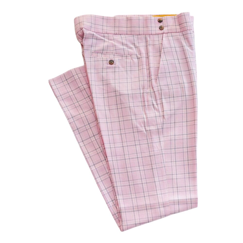 Mens 36 Gurkha Pants Pink Gray Plaid Wool Slim Fit Flat Front Dress Trousers